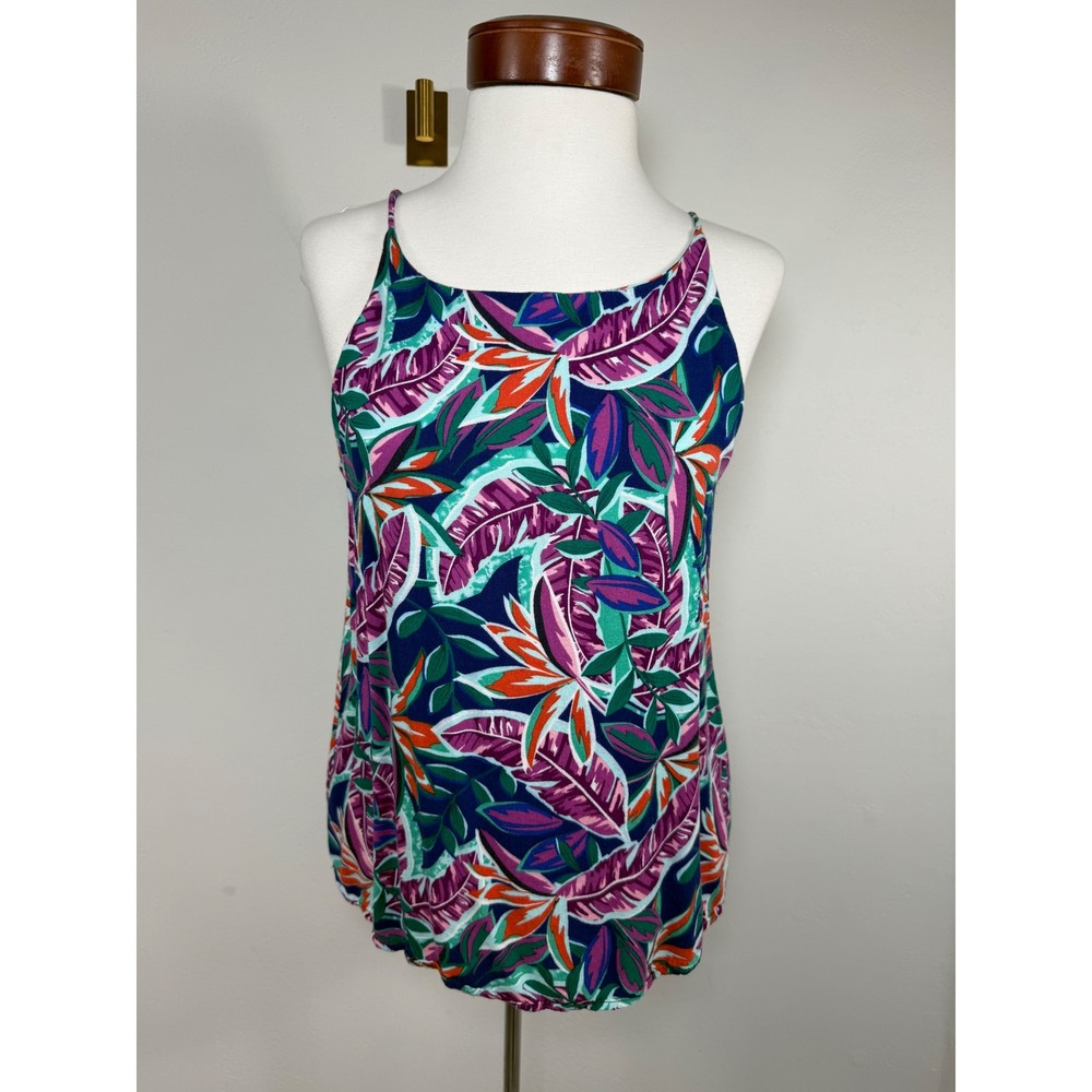 Vintage 90s VERSE Tropical Rayon Tank Top Made USA Medium Coastal Resort Boho